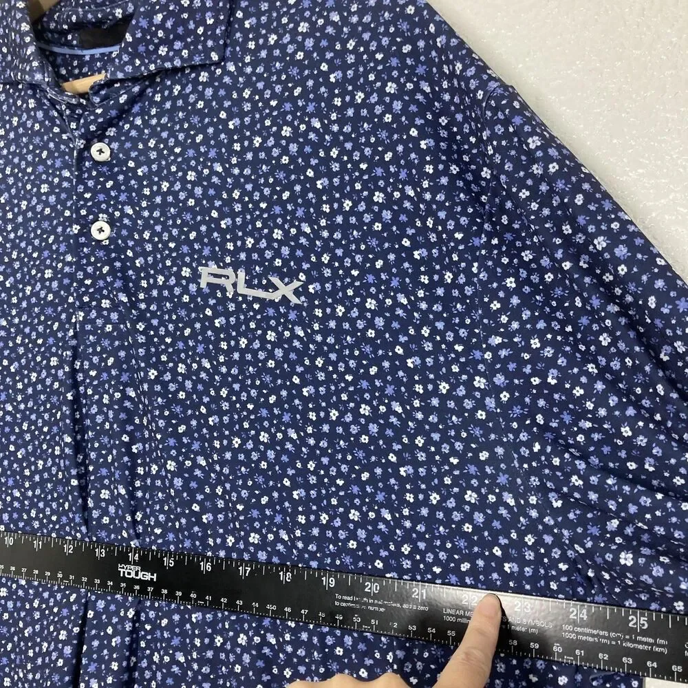 RLX Ralph Lauren Polo Shirt Mens Extra Large Navy Blue Floral Golf Performance